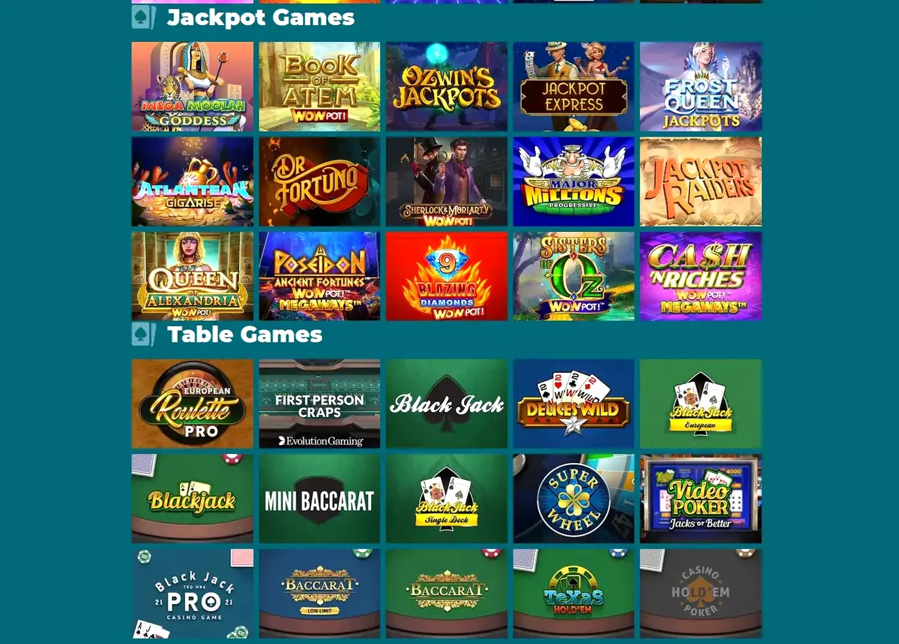 Aquawin Casino Spielauswahl